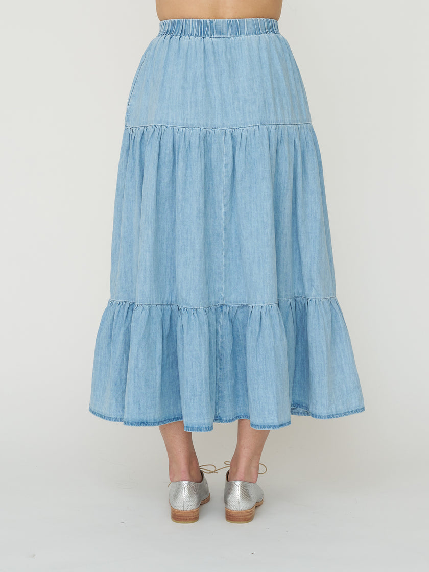 Tiered Denim Skirt - Light Wash