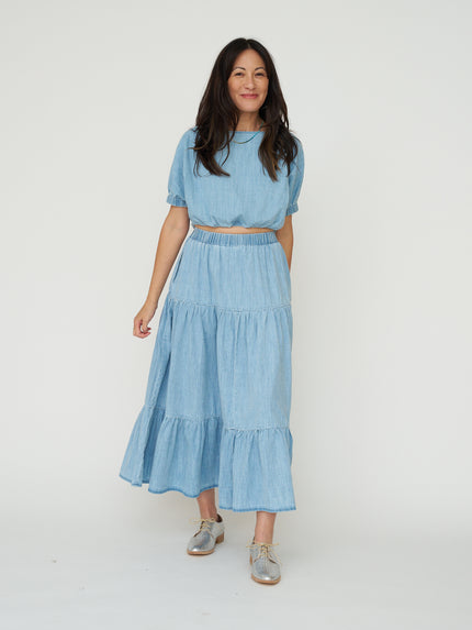 Tiered Denim Skirt - Light Wash