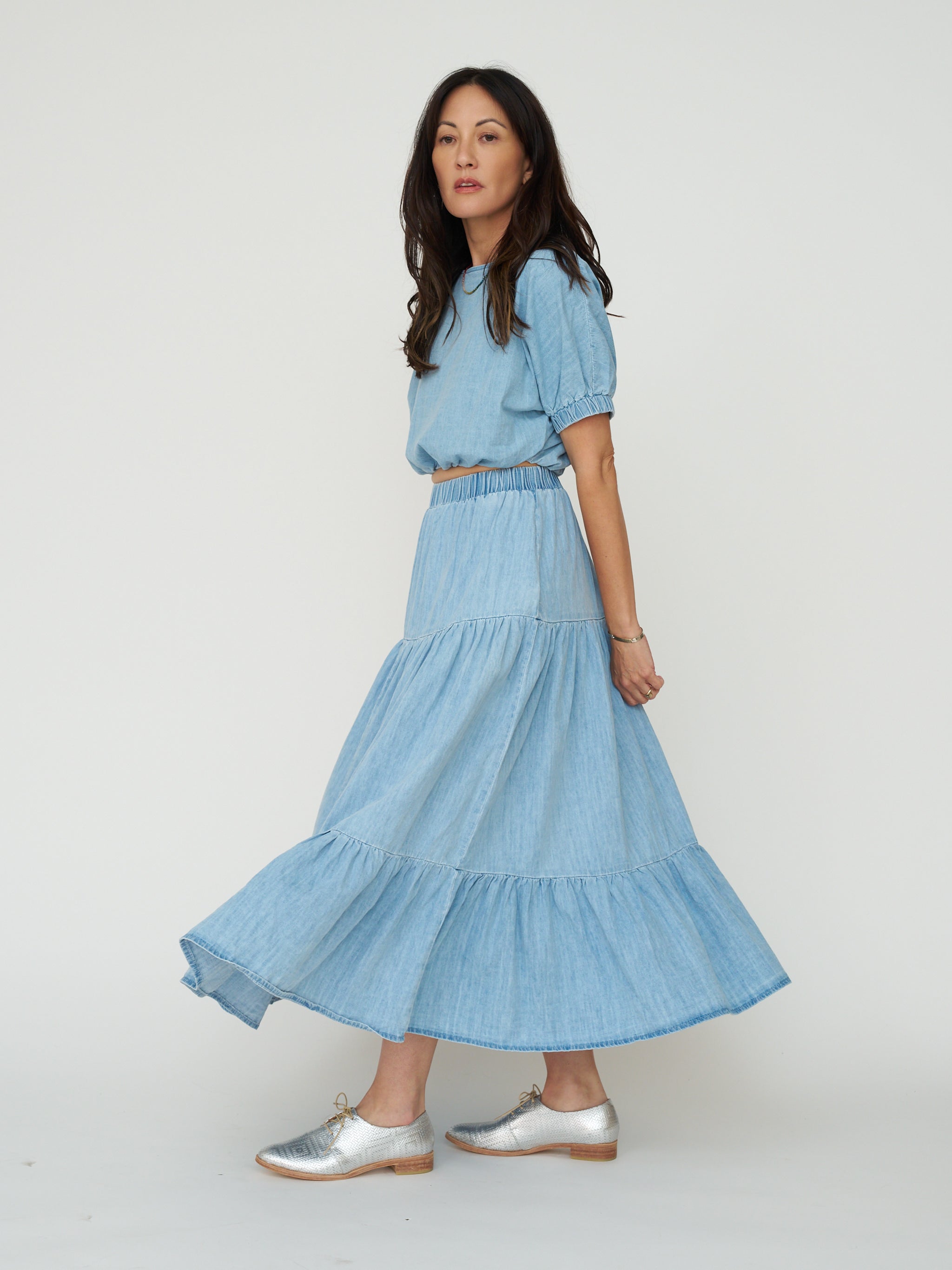 Tiered Denim Skirt - Light Wash