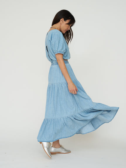 Tiered Denim Skirt - Light Wash