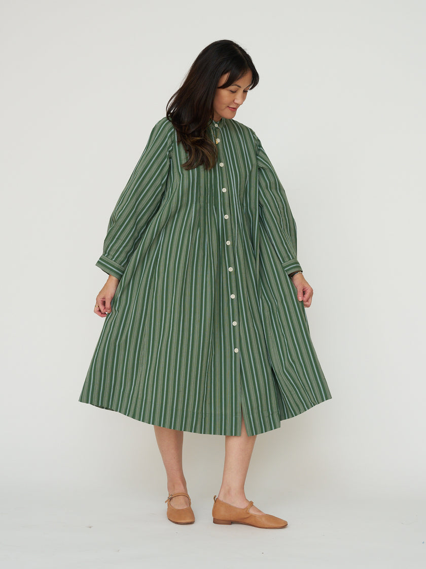 TOAST of London Pintuck Sleepy Stripe Dress - Forest