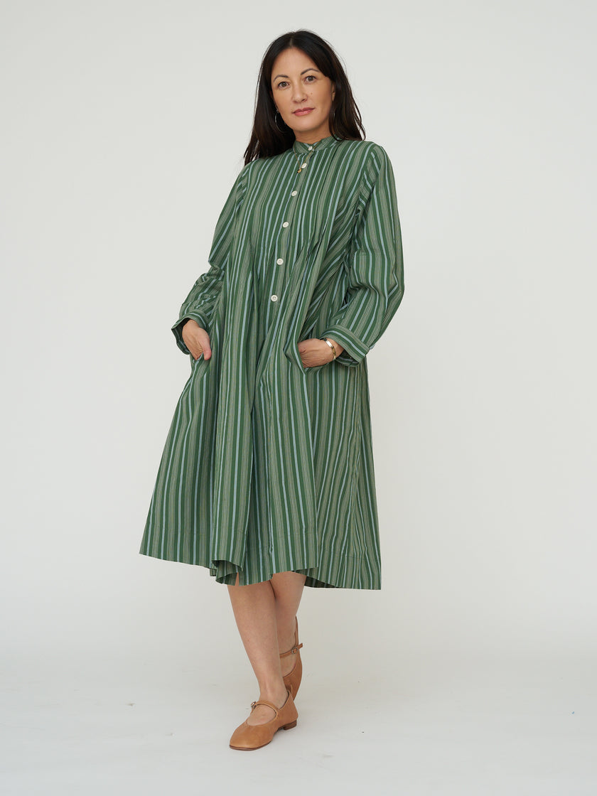 TOAST of London Pintuck Sleepy Stripe Dress - Forest