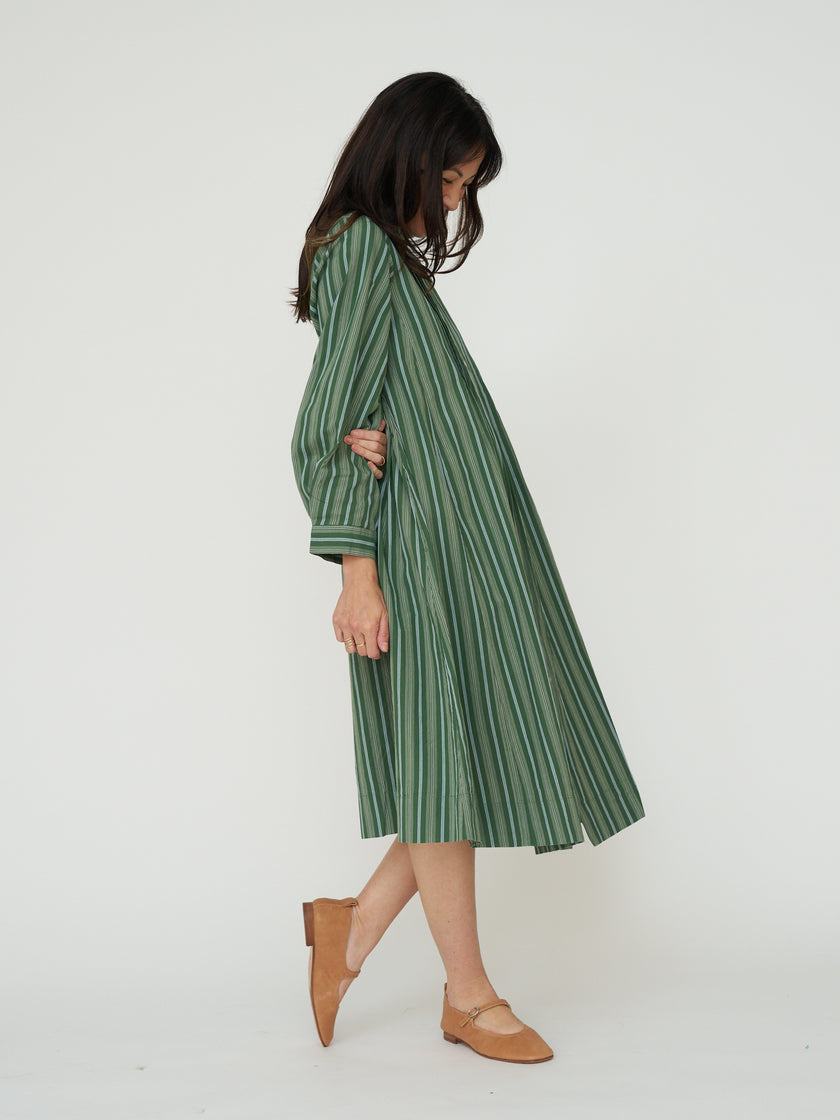 TOAST of London Pintuck Sleepy Stripe Dress - Forest