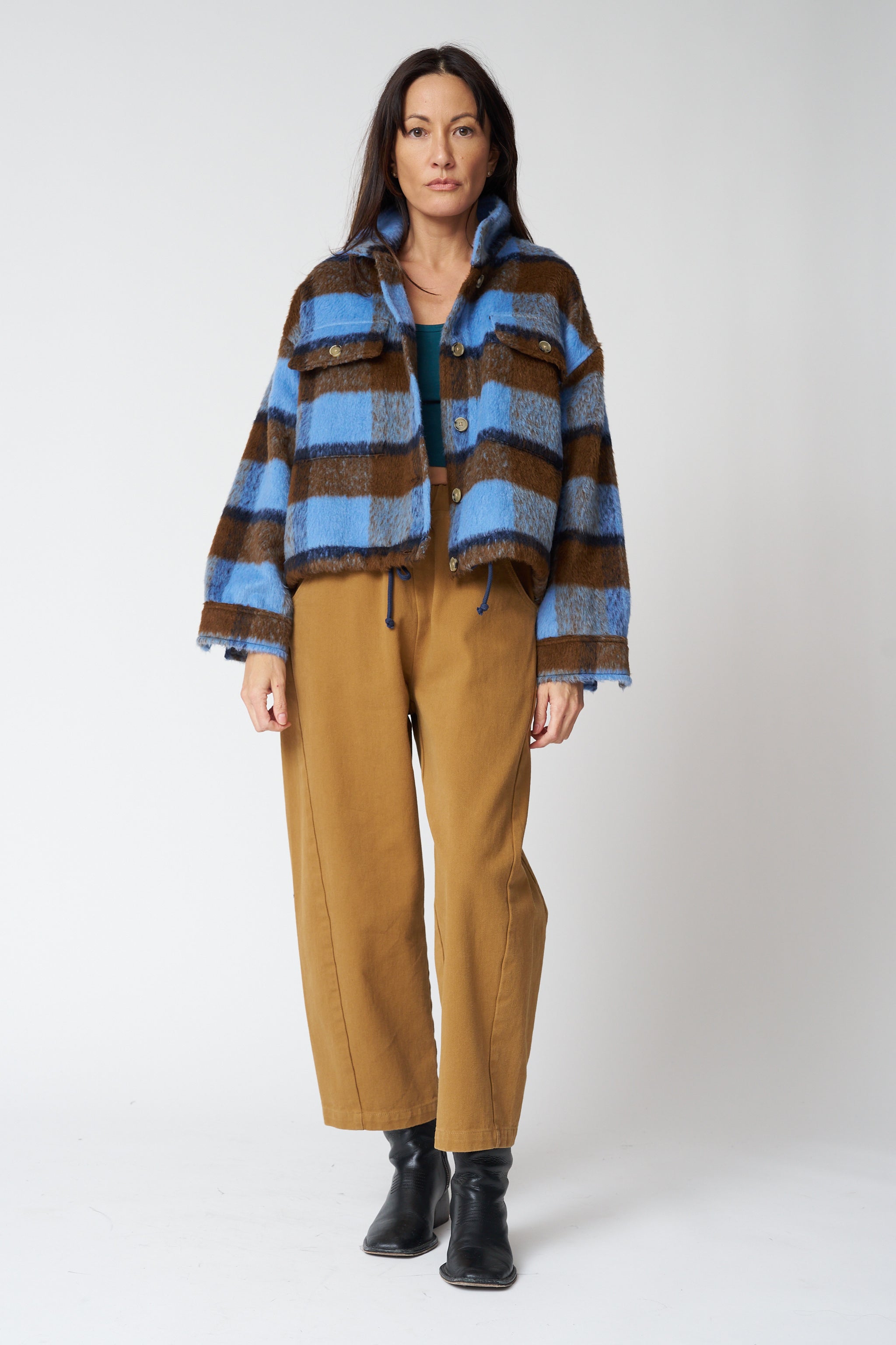 Brushed Plaid Bomber Jacket