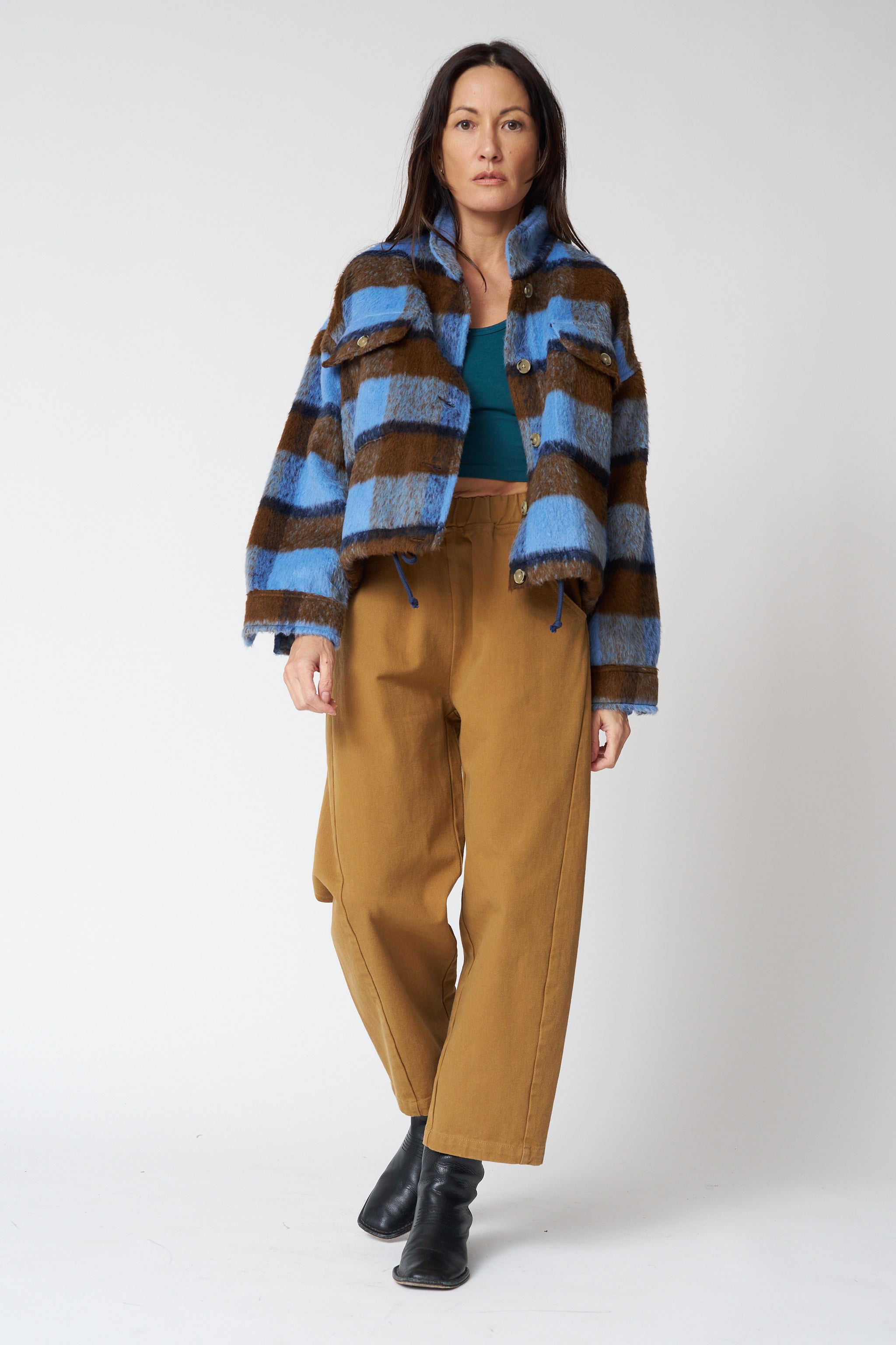 Brushed Plaid Bomber Jacket