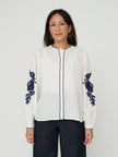 Sonmer Embroidered Linen Button Down in Ecru with Navy