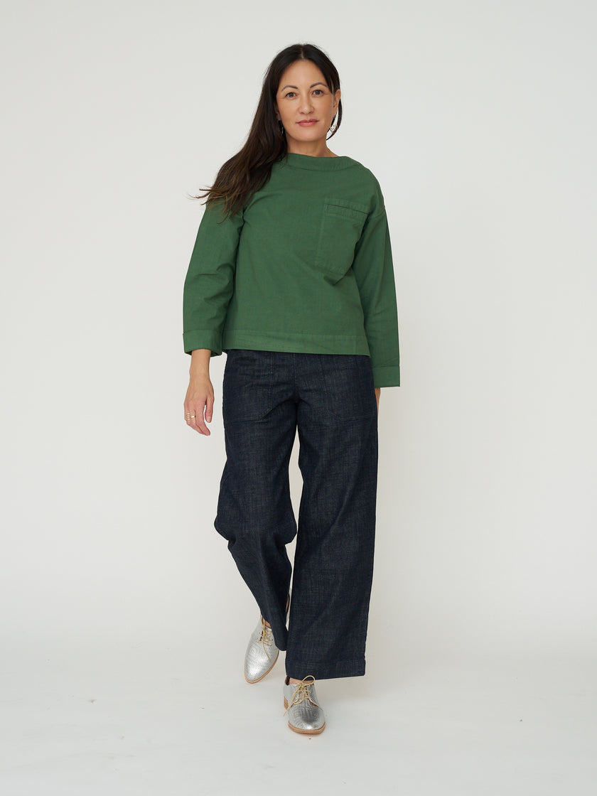 TOAST Cotton Linen Poplin Smock Top - Forest