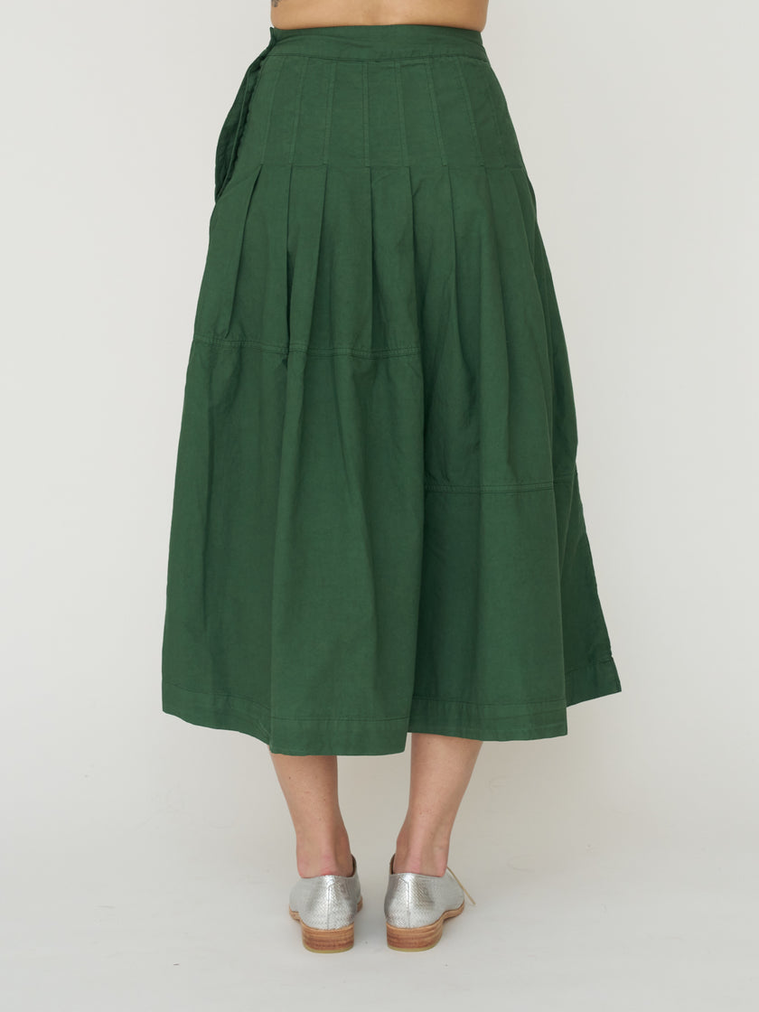 TOAST Pleated Panel Cotton Linen Skirt - Forest