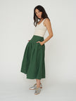 TOAST Pleated Panel Cotton Linen Skirt - Forest