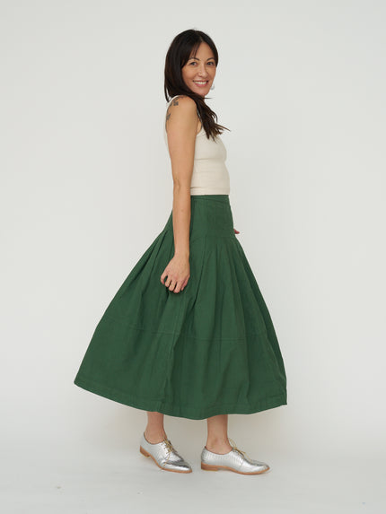 TOAST Pleated Panel Cotton Linen Skirt - Forest