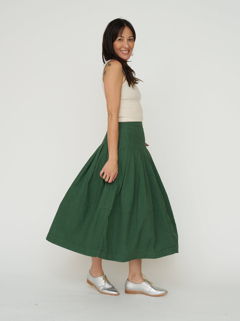 TOAST Pleated Panel Cotton Linen Skirt - Forest