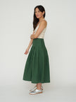 TOAST Pleated Panel Cotton Linen Skirt - Forest