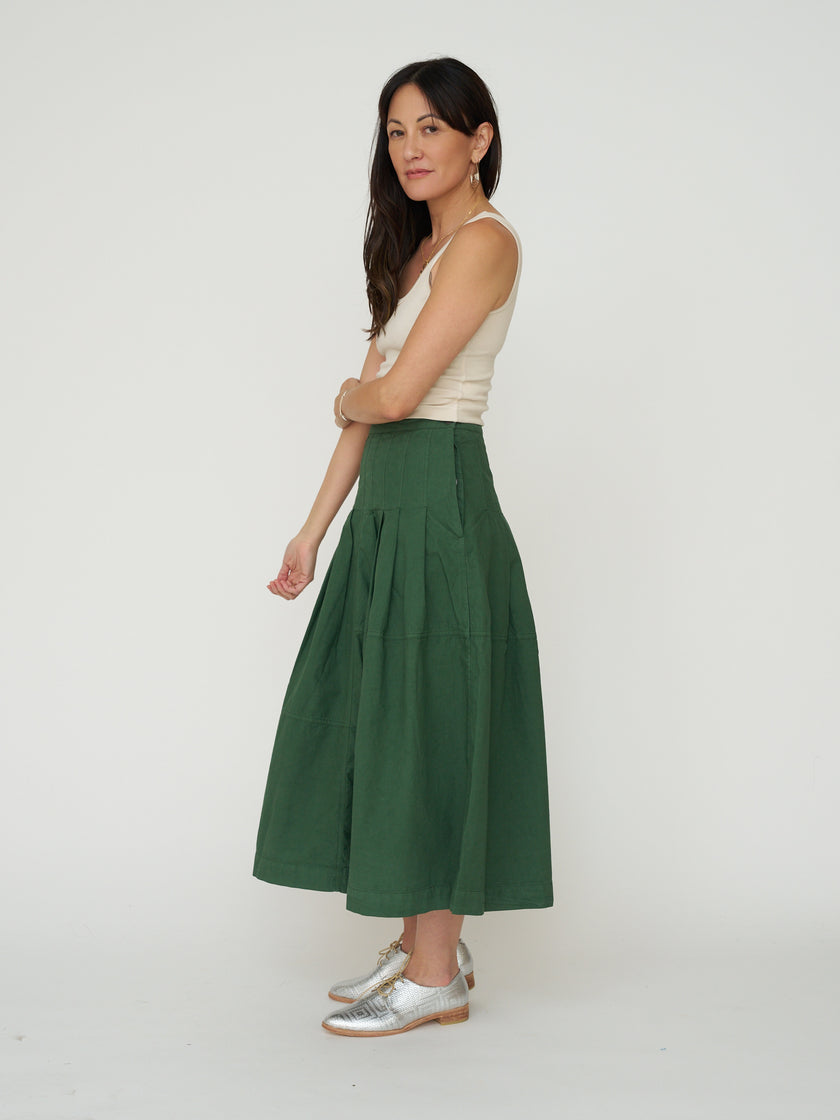 TOAST Pleated Panel Cotton Linen Skirt - Forest