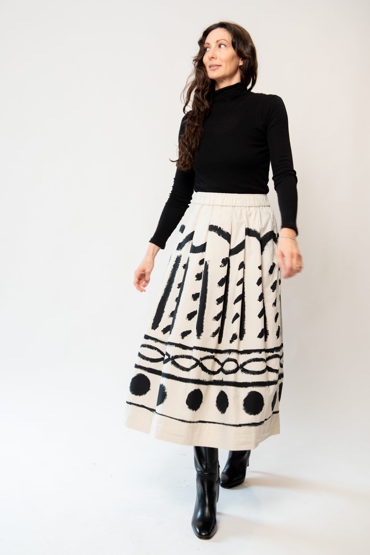 Harvest Print Cotton Linen Poplin Skirt