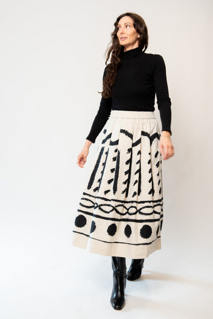 Harvest Print Cotton Linen Poplin Skirt