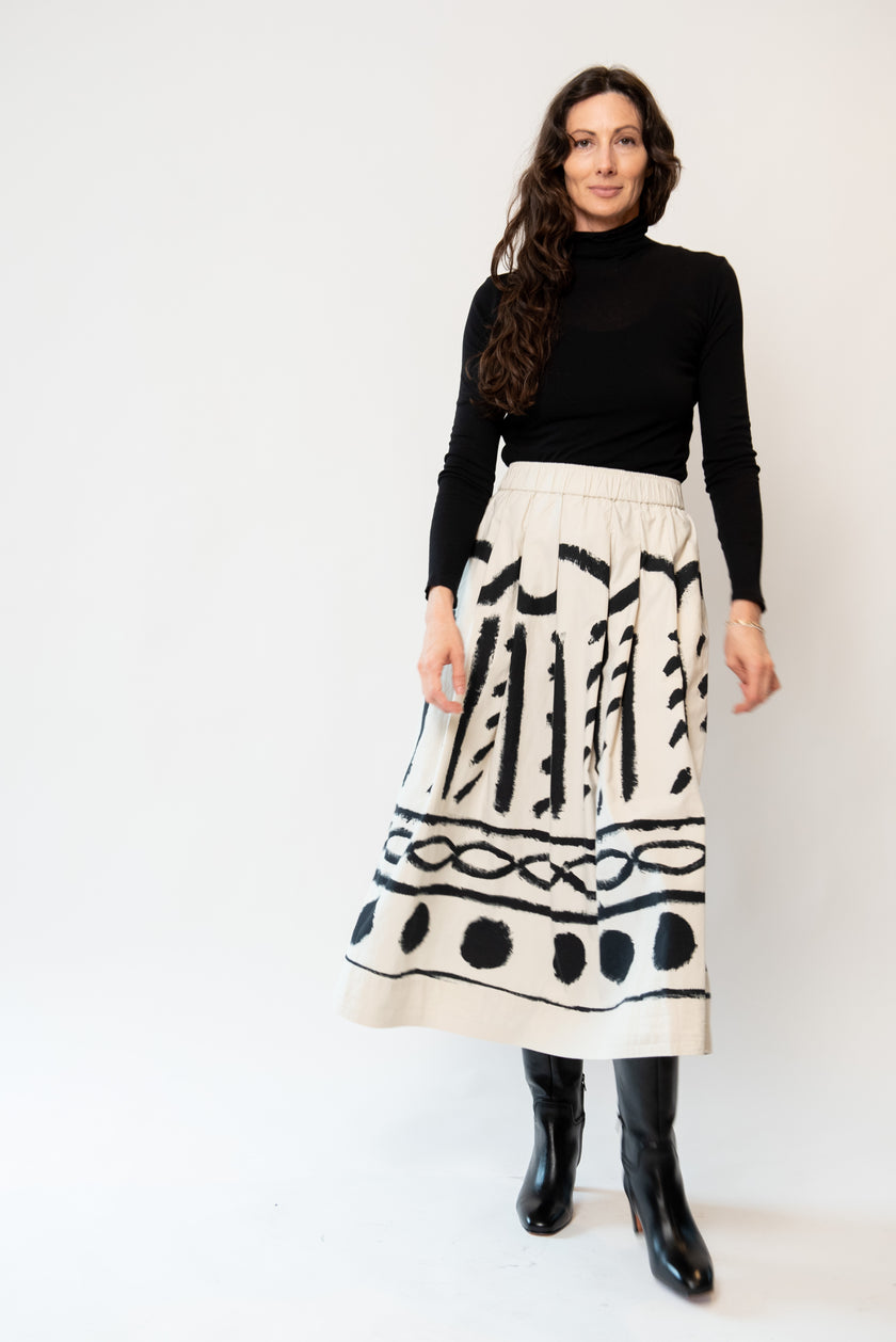 Harvest Print Cotton Linen Poplin Skirt
