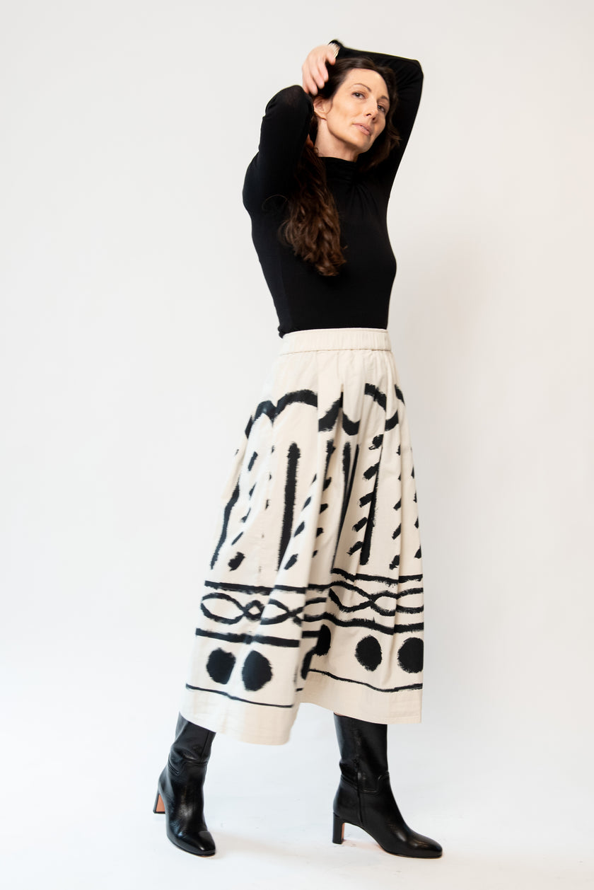 Harvest Print Cotton Linen Poplin Skirt