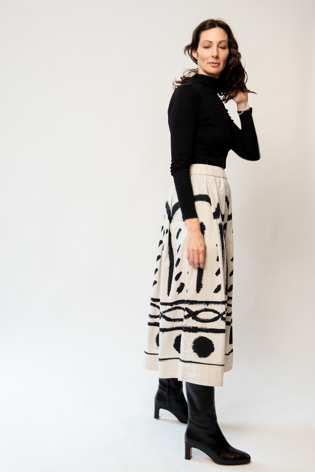 Harvest Print Cotton Linen Poplin Skirt