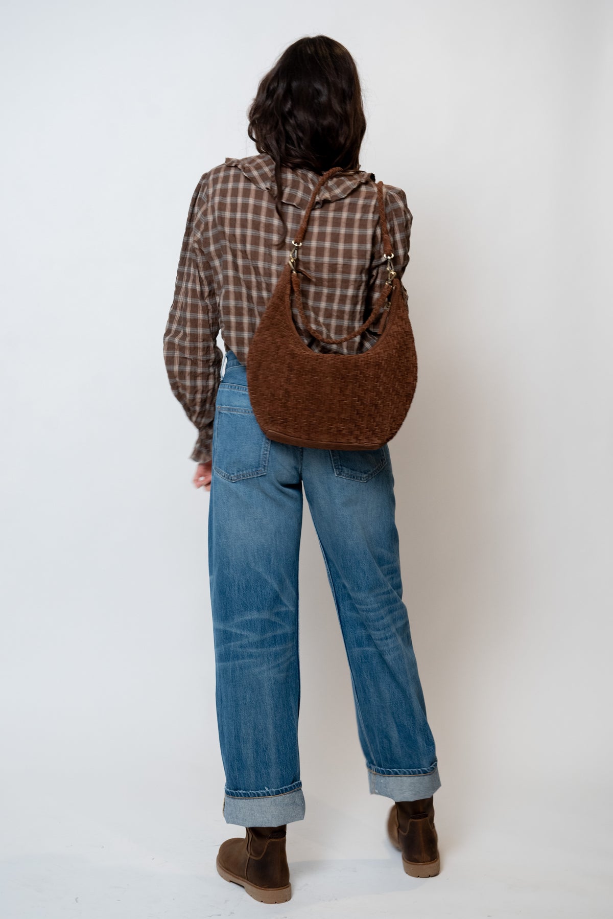 Relaxed Ruffle Top in Cocoa Plaid