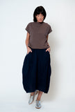 The Fae Lightweight Linen Barrel Skirt in Navy
