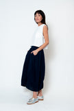 The Fae Lightweight Linen Barrel Skirt in Navy