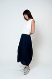 The Fae Lightweight Linen Barrel Skirt in Navy