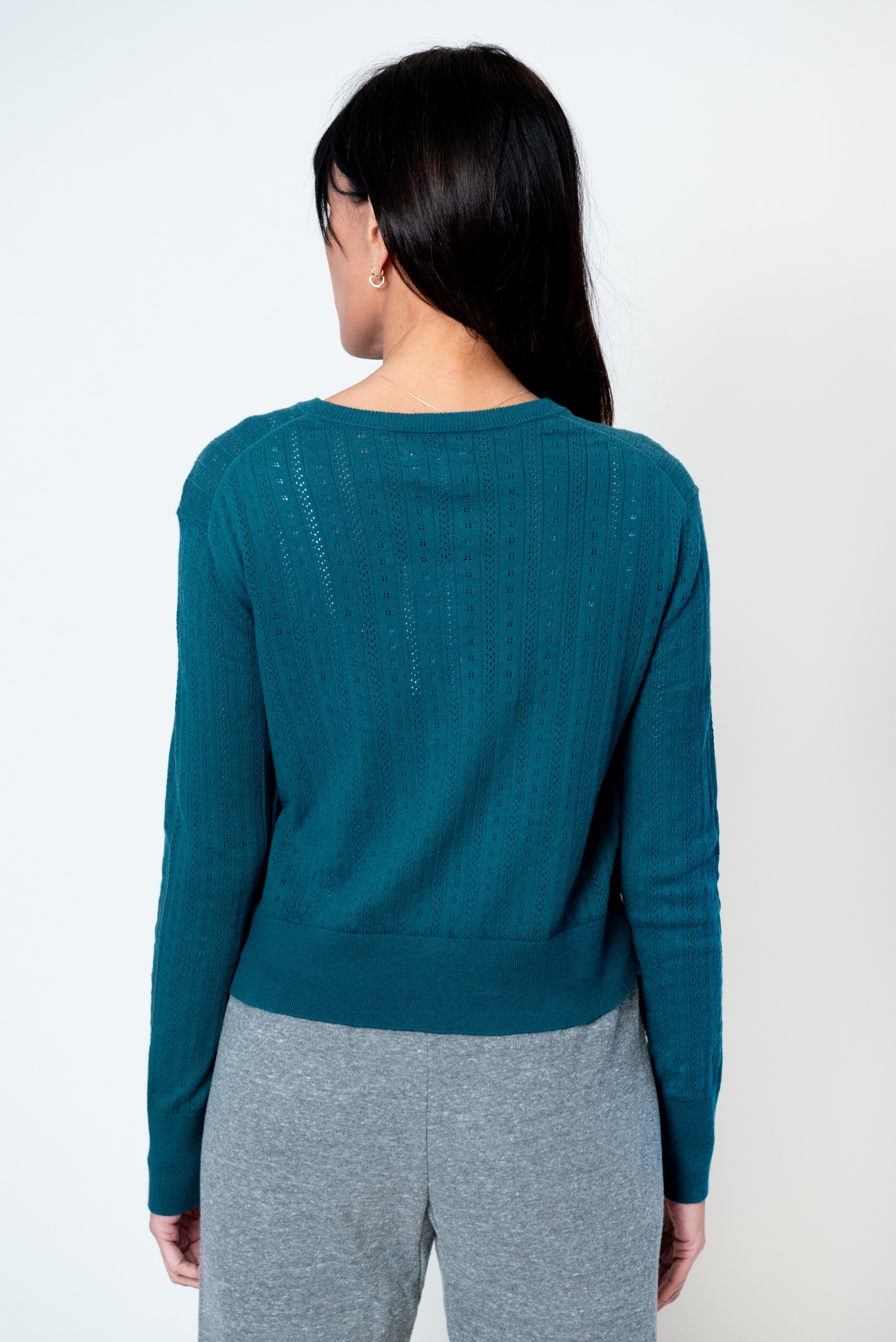 Lavina Pointelle Cardigan in Teal