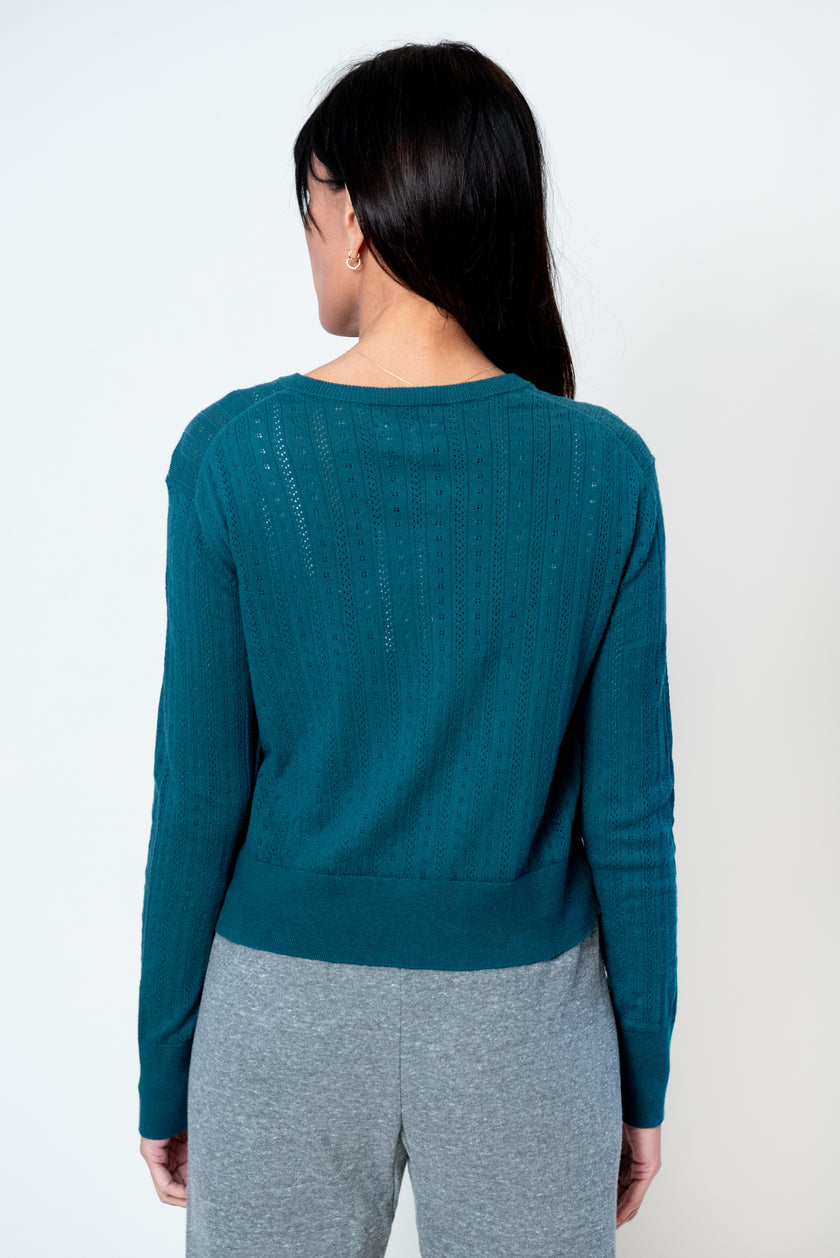 Lavina Pointelle Cardigan in Teal