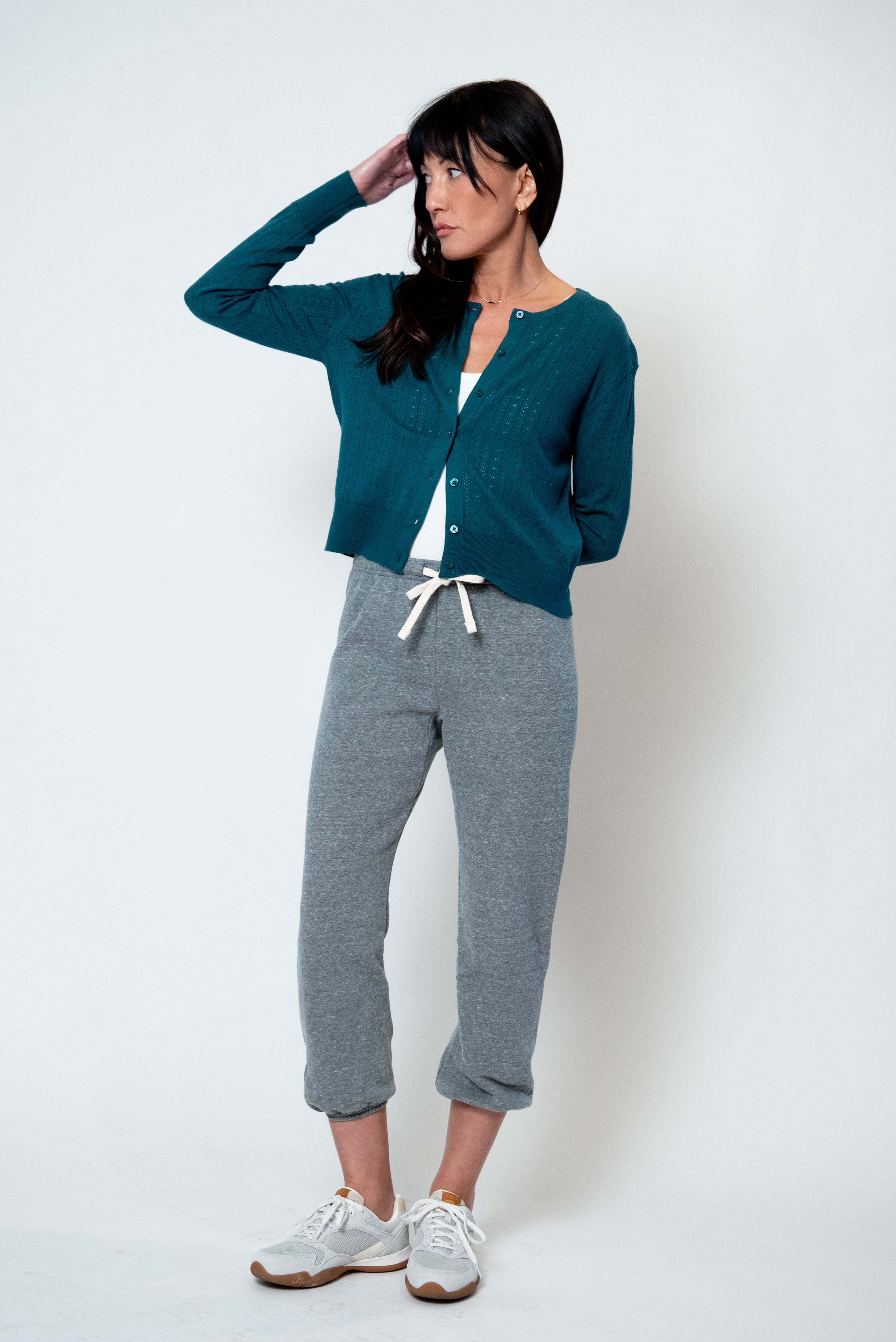 Lavina Pointelle Cardigan in Teal