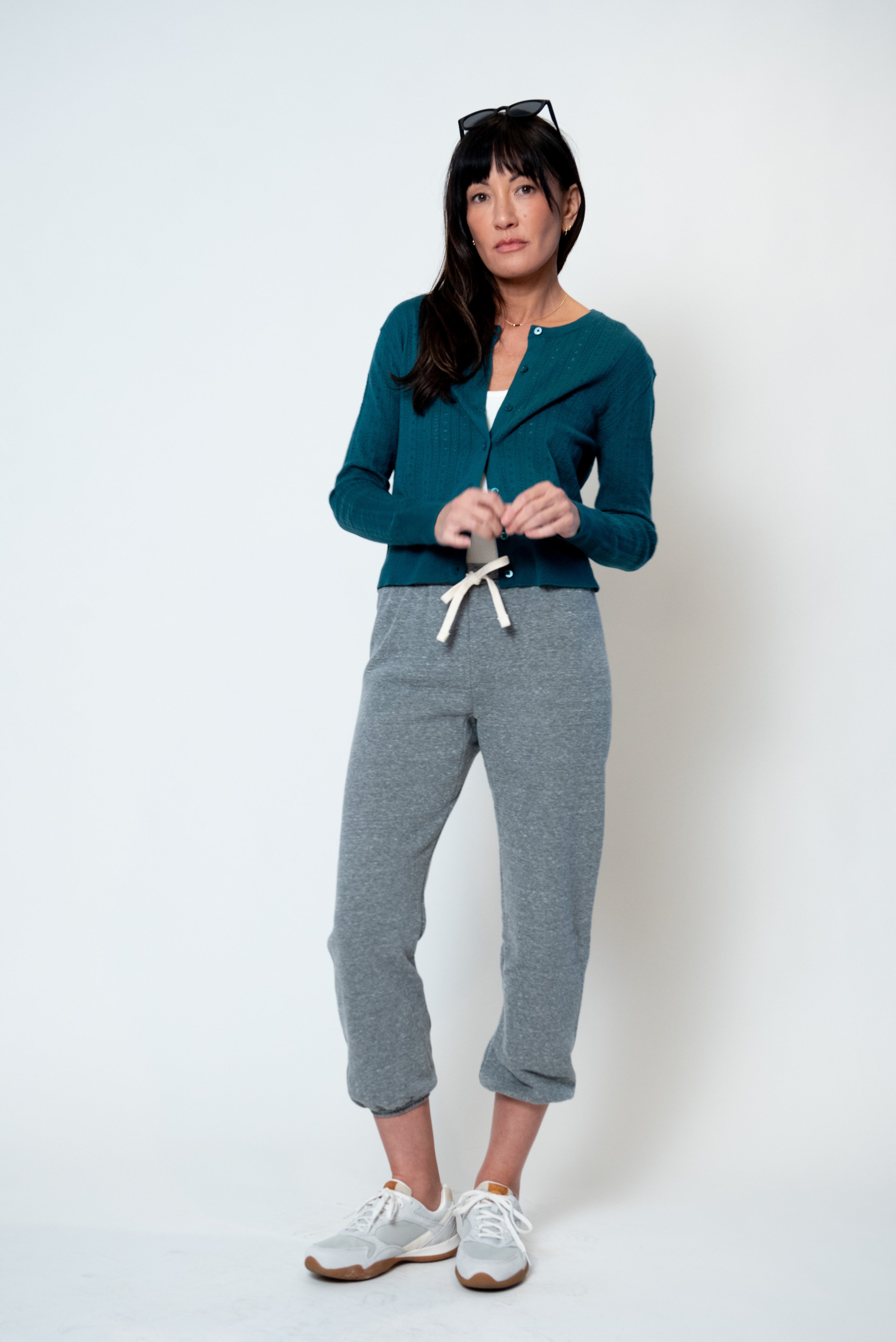 Lavina Pointelle Cardigan in Teal