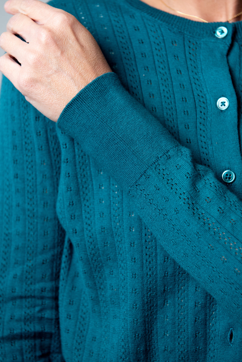 Lavina Pointelle Cardigan in Teal
