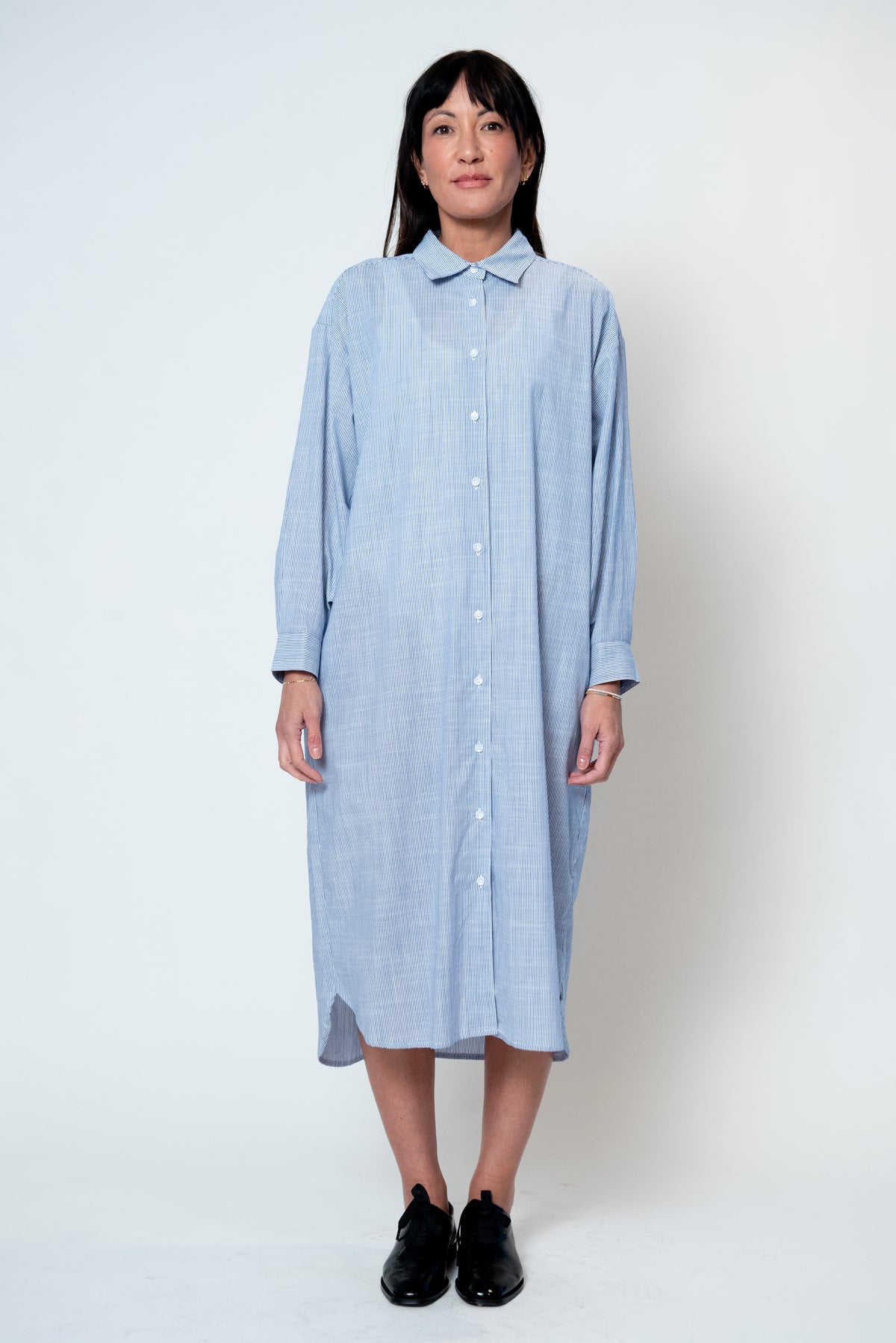Artist Long Shirt in Blue Pinstripe