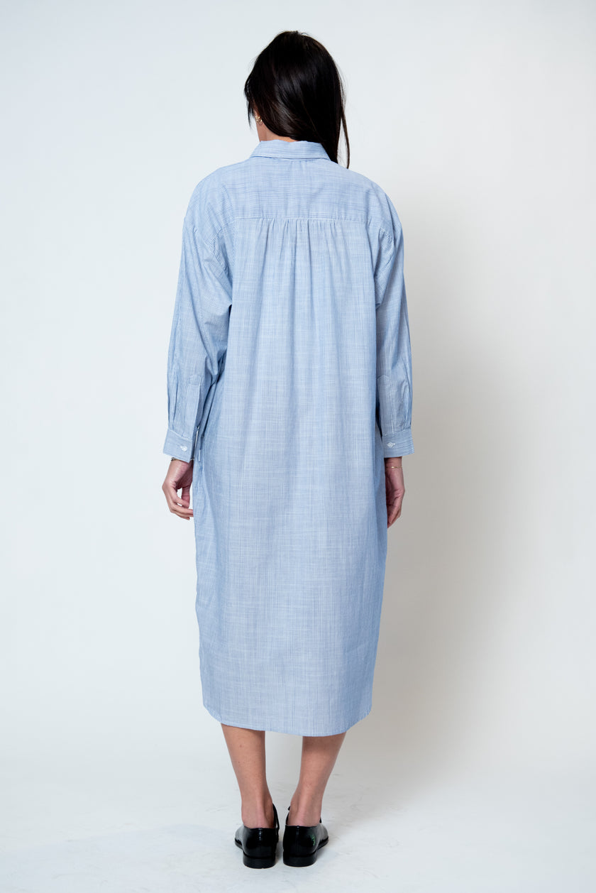 Artist Long Shirt in Blue Pinstripe