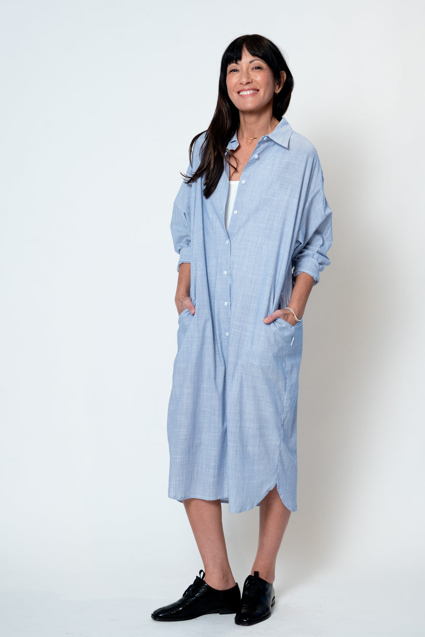 Artist Long Shirt in Blue Pinstripe