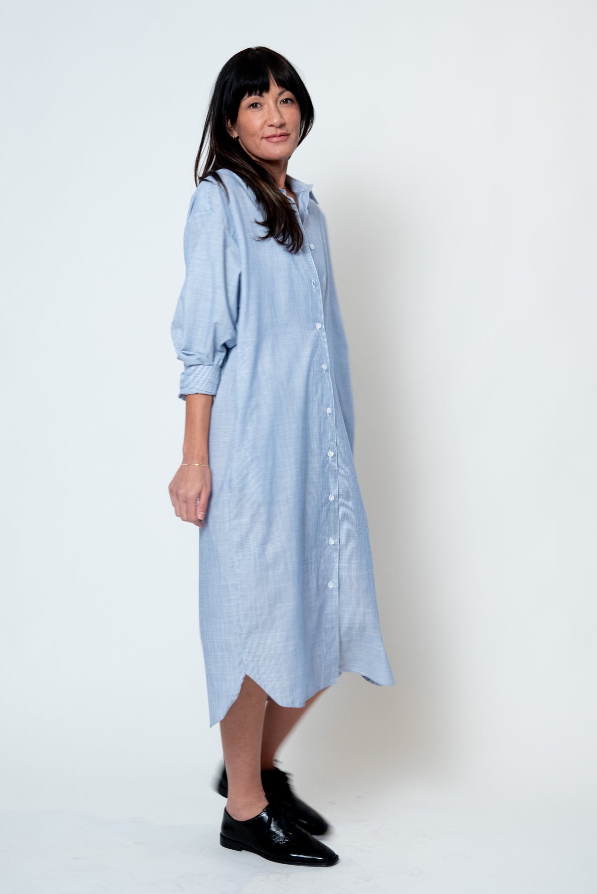 Artist Long Shirt in Blue Pinstripe