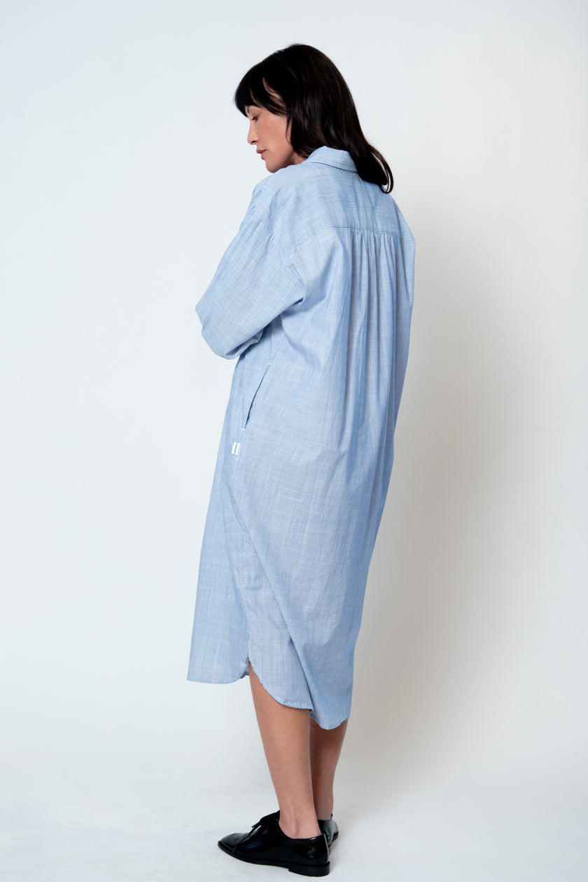Artist Long Shirt in Blue Pinstripe