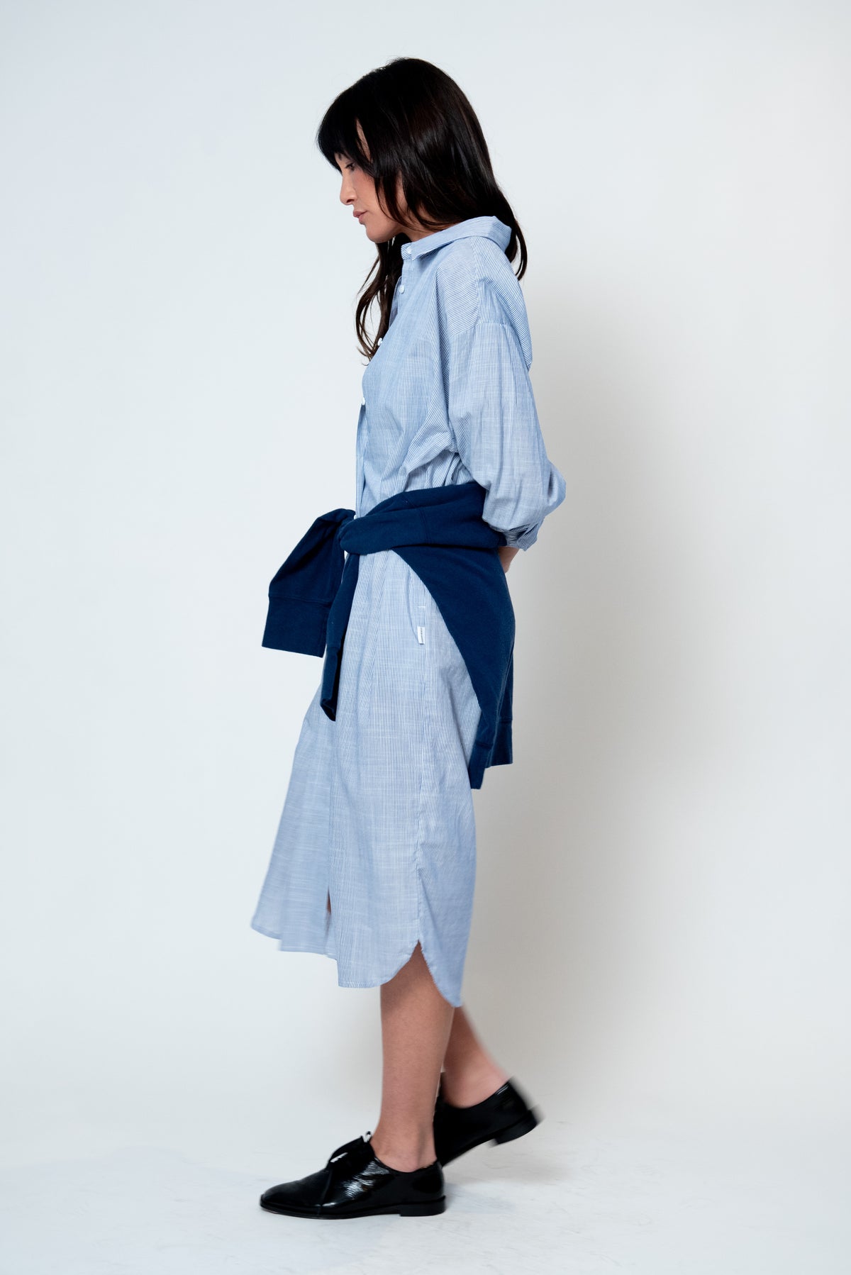 Artist Long Shirt in Blue Pinstripe