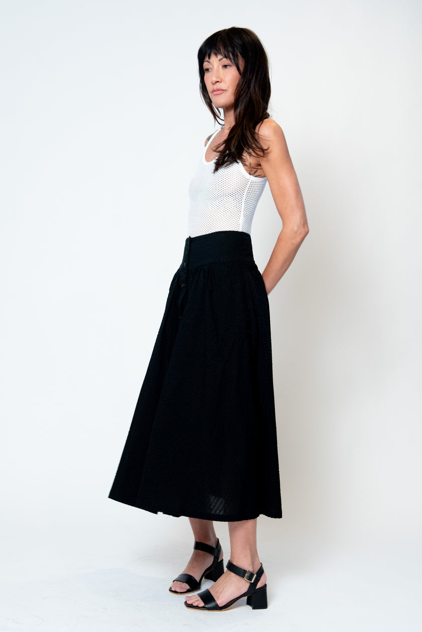 Elina Skirt in Black Seersucker