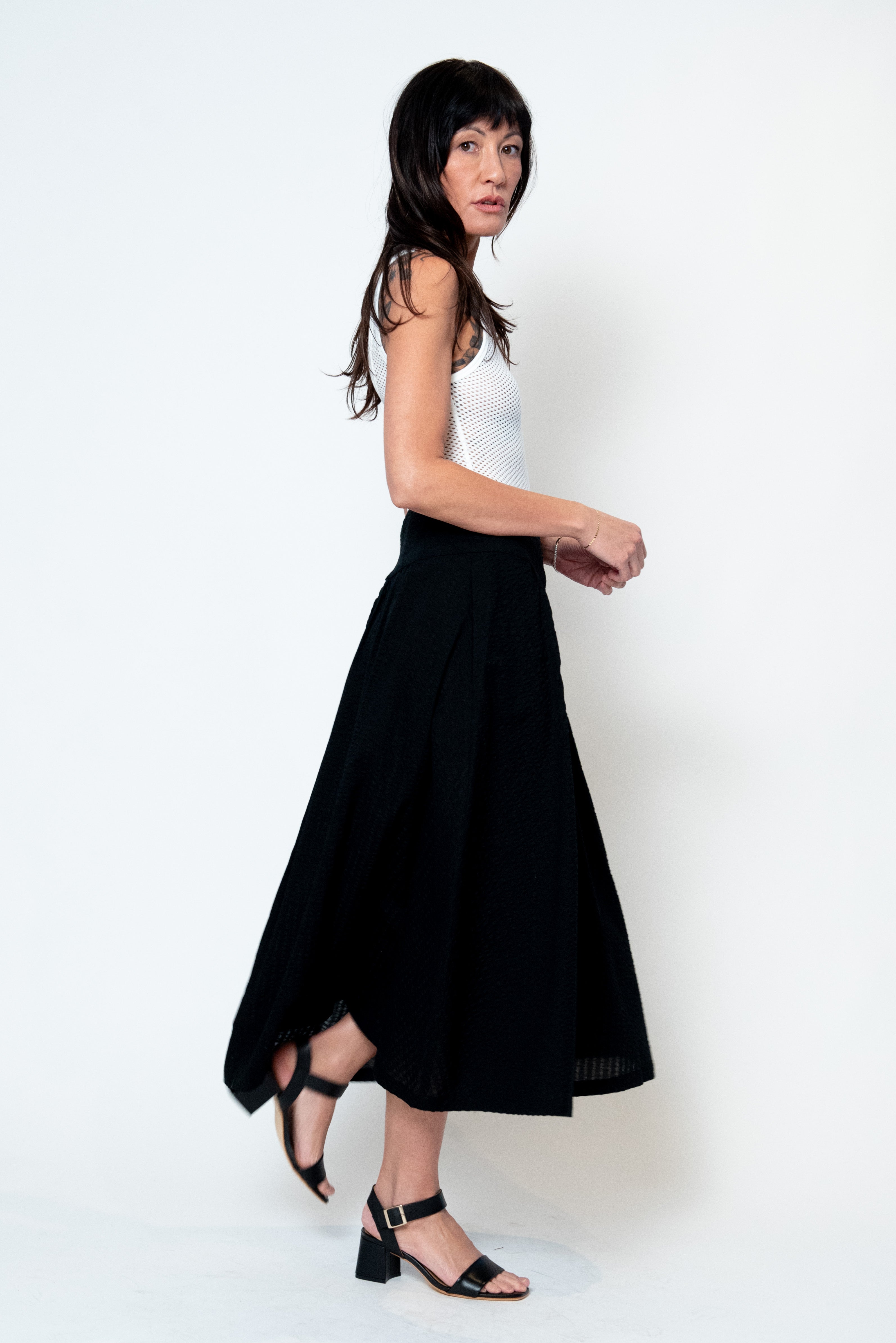 Elina Skirt in Black Seersucker