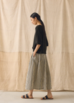 Pleated Cotton Stripe Skirt