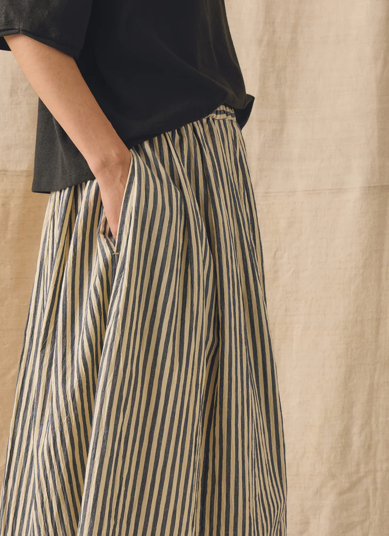 Pleated Cotton Stripe Skirt