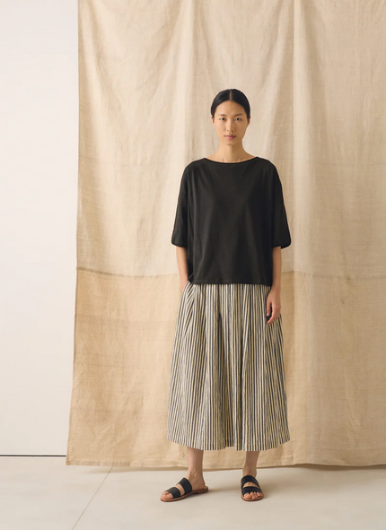 Pleated Cotton Stripe Skirt