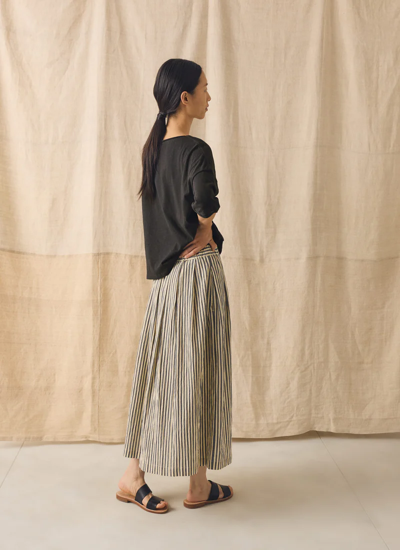 Pleated Cotton Stripe Skirt