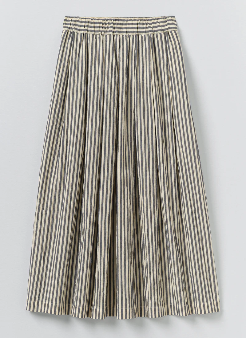 Pleated Cotton Stripe Skirt