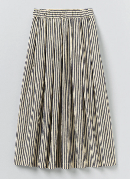 Pleated Cotton Stripe Skirt