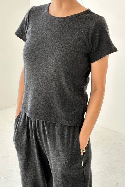 Le Bon Shoppe Pointelle Tee - Charcoal