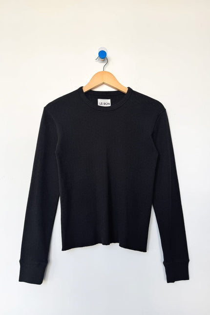 Le Bon Shoppe Pointelle Long Sleeve Tee - Black