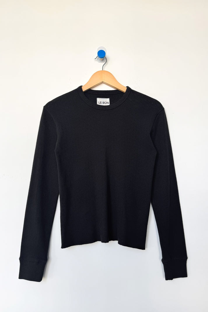 Le Bon Shoppe Pointelle Long Sleeve Tee - Black