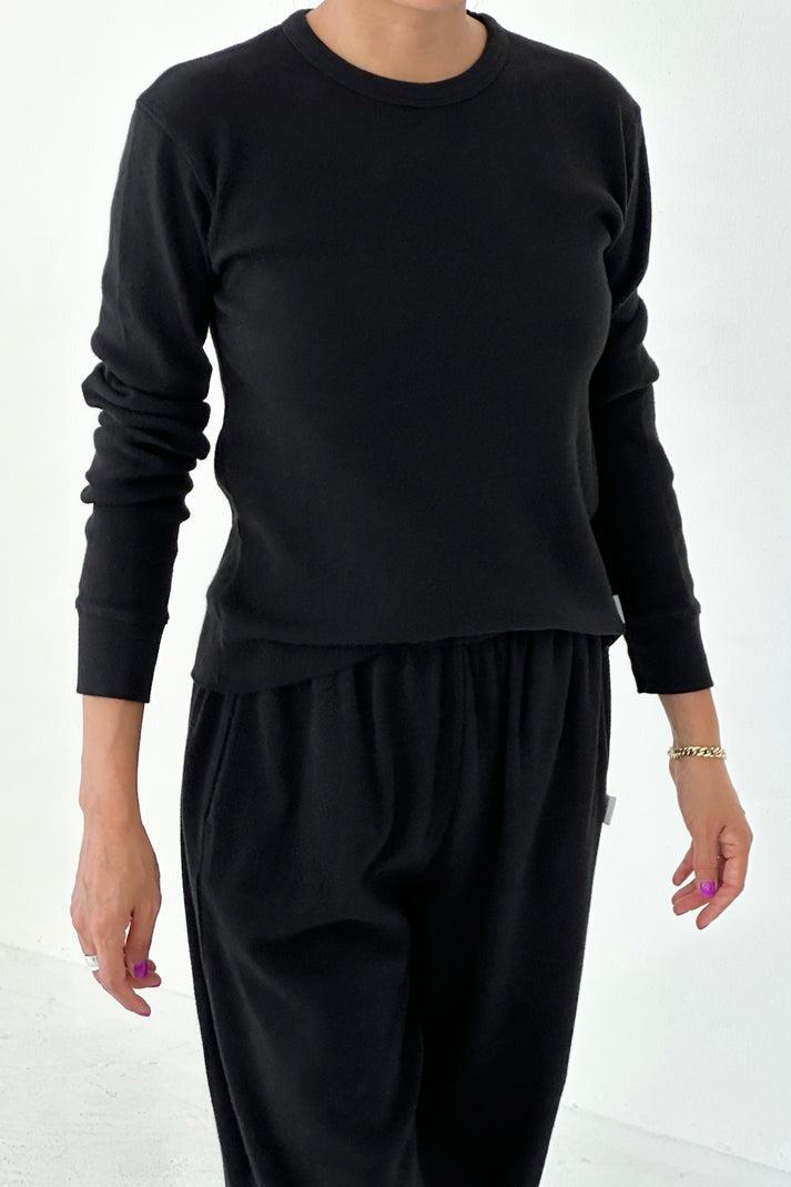 Le Bon Shoppe Pointelle Long Sleeve Tee - Black