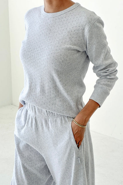 Le Bon Shoppe Pointelle Long Sleeve Tee - Icy Grey